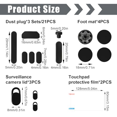 30 Pack Silicone Anti-Dust Port Plugs Kit, Trackpad & Webcam Protector Cover, Non-Slip Replacement Bottom Feet Compatible with M4 M3 M2 M1 Pro/Max 2021-2024 14.2" 16.2" - size: 30 Pcs for 2021-2024 14.2" 16.2" Pro/Pro Max