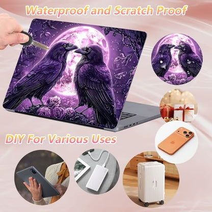 Laptop Skin Sticker Decal 12" 13" 13.3" 14" 15" 15.6",Waterproof Scratch Resistant Vinyl,Reusable Easy to Apply,for MacBook HP Dell Notebooks Netbooks Laptop,2 Wrist Pads,Crow Couple Purple - color: Crow Couple Purple