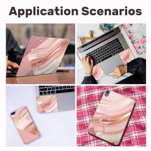 3Pcs Marble Mosaic Laptop Skin Sticker Universal Removable Vinyl Stickers Fits for 12.1 13 14 15.6 16 Inch Waterproof Notebook Decal Cover Gift - color: pink
