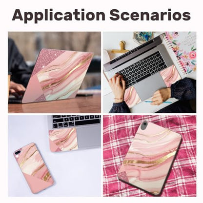 3Pcs Marble Mosaic Laptop Skin Sticker Universal Removable Vinyl Stickers Fits for 12.1 13 14 15.6 16 Inch Waterproof Notebook Decal Cover Gift - color: pink