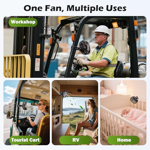 Golf Cart Fan, Portable USB Clip Fan for EZGO, Club Car, Yamaha, 3700rpm Hi-velocity and Low Noise, 3 Speed, 360° tilt, 10sec Quick Mount, Waterproof, for Travel Camping Outdoor Car Home RV