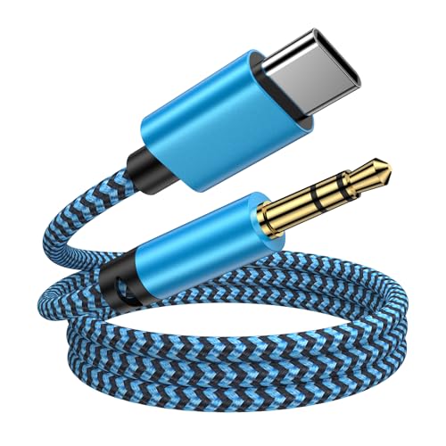 Samsung USB C to 3.5mm Audio Aux Jack Cable,3FT Type C to Headphone Audio Adapter Hi-Fi Car Stereo Braided Aux Cord for Samsung Galaxy A17/A16/A15/A54/A55/S25/S24 Ultra/S23/S22/S21/iPhone 16/Pixel 9/8 - color: Blue
