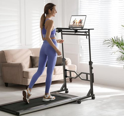 Oransail Small Standing Desk with Wheels, 29.5-45.3 Inch Adjustable Height, Portable Treadmill Desk, Rolling Computer Table for Walking Pad with a Cup Holder and a Hook - color: Black