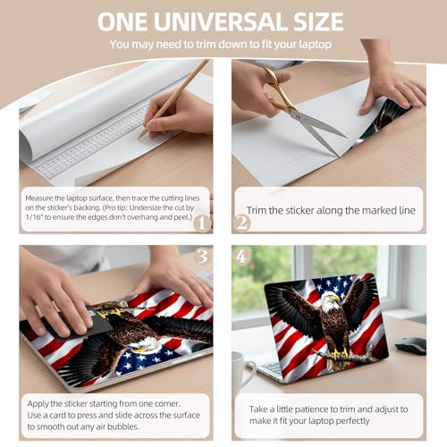 Universal Laptop Skin Sticker for 12/13/14/15.6 Inch Laptops, Reusable Vinyl Laptop Decal Cover, Waterproof Scratch Resistant Notebook Skin with 2 Wrist Pads,Eagles American Flag - color: Eagles American Flag