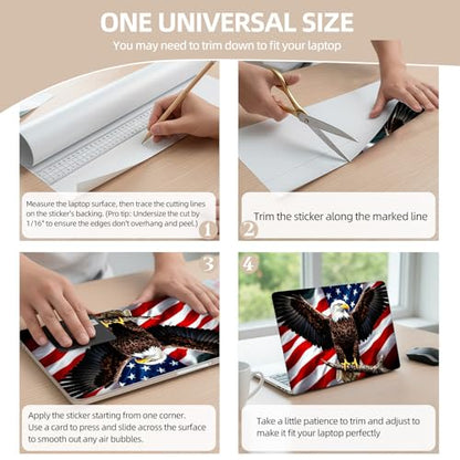 Universal Laptop Skin Sticker for 12/13/14/15.6 Inch Laptops, Reusable Vinyl Laptop Decal Cover, Waterproof Scratch Resistant Notebook Skin with 2 Wrist Pads,Eagles American Flag - color: Eagles American Flag