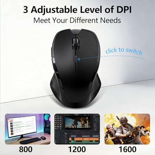 Rechargeable Bluetooth Mouse with Built-in Mouse Jiggler, Multi-Device Wireless Mouse for MacBook, iPad, Laptop & PC, USB-C/USB-A Receiver, BT5.2/3.0 & 2.4G, Silent Ergonomic Office Mouse - Black - color: Black