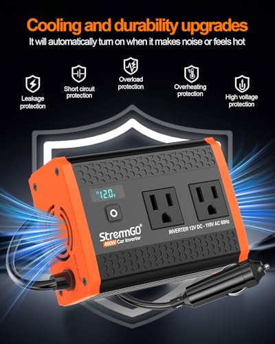 400W Power Inverters for Vehicle Dual AC Car Plug Adapter Outlet | USB 24W/30W Fast Charge, Inverter 12V to110V, Cigarette Lighter Adapter for Laptop/Camping/Road Trippers