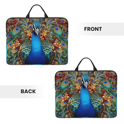 14 Inch Laptop Sleeve Case Waterproof Lightweight Laptop Case Bag Elegant Peacock Travel Laptop Bags With Handle Briefcase Messenger Bag For Women Men