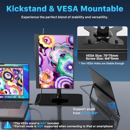 Upperizon Portable Monitor 14 inch 4K 3840X2400 100000:1 100% DCI-P3 OLED HDMI USB-C Travel Monitor for Laptop MacBook PC Surface PS5 Xbox, External Display with Kickstand & Speakers, VESA Compatible - size: 14 inch