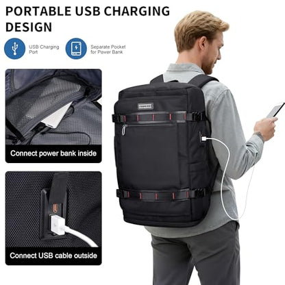 WITZMAN Travel Backpack for Men 35L TSA Friendly Flight Approved | Nylon Laptop Backpack Multi-pocket Fits 16 Inch, Carry-on Luggage, Shoe Compartment, For Business Trip, Vacation, B718 Black - color: Black