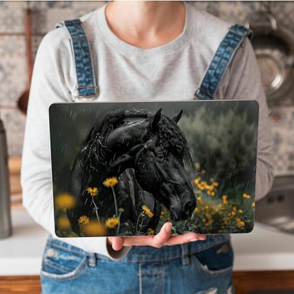 Universal Laptop Skin Sticker with 2 Wrist Pad Skins, Waterproof Scratch Resistant Vinyl Laptop Cover Decal, Cut to Fit for 11–15.6 Inch MacBook HP Dell Lenovo, Black Horse - color: Black Horse
