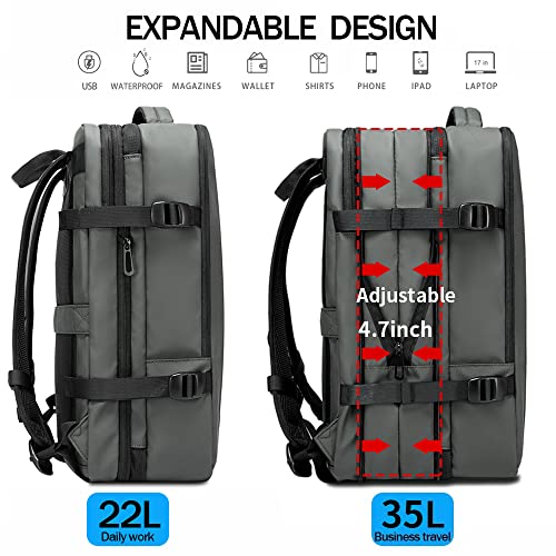 BANGE Expandable Travel Backpack,35LCarry on Backpack for Women Men Airline Approved Gym Backpack Waterproof Business Laptop Daypack… - color: Green, size: 35L(expansion)