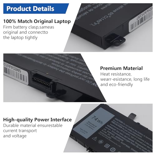 DJW 74W 357F9 Battery for Laptop Dell Inspiron 15 7000 Gaming 7559 7566 7567 7557 i7559 Series 15 5000 5576 5577 Series P57F 71JF4 071JF4 P65F P65F001 0GFJ6 0357F9 - size: 357F9