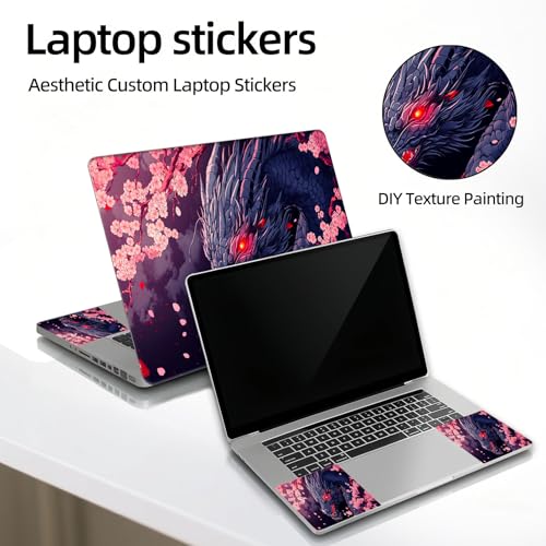 Universal Laptop Skin Sticker Decal, 12"-15.6" Aesthetic Vinyl Wrap, Black Dragon Cherry Blossom Waterproof Notebook Cover Art Protector for MacBook HP Dell Lenovo, Fits 13" 14" 15" 15.6" - color: Black Dragon Cherry Blossom