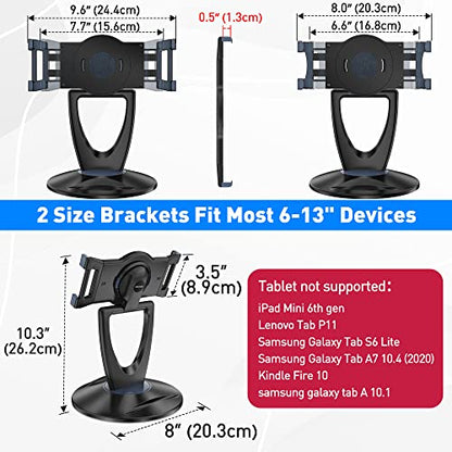 iPad Tablet Stand Holder for Desk - 6 inch to 13 inch - Stable, Adjustable - 360° Swivel Angle Pen Phone iPad Stand for Store, Retail Kiosk, Reception, Home Office, Gift Ideas - Black - color: Black