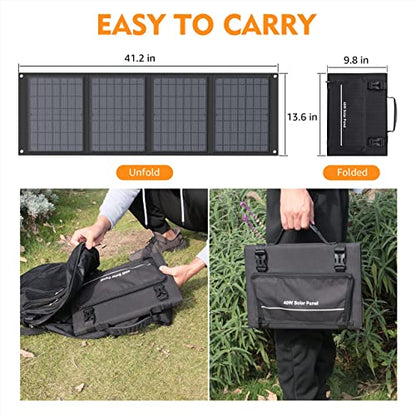 Solar Powered Generator 300W Peak/150W Rated, Portable Generator Power Station with Solar Panels 40W Included, 155Wh Solar Power Bank with AC Outlet 110V for Home Use Camping Outdoor Adventure