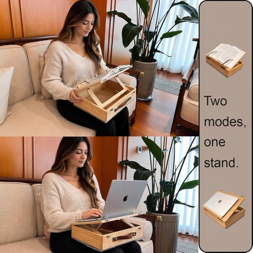 Lap Desk for Laptop with Cushion,JZDF Book Stand for Reading with Storage,Laptop Lap Desk for Couch,Cookbook Stand,Laptop Lap Pad,Convertible Laptop Stand & Reading Holder