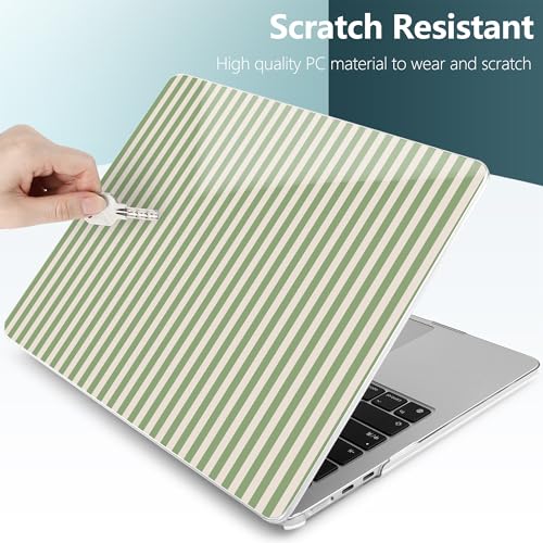 for MacBook Air 13 Inch (13.6 Inch) Case, M5/M4/M3/M2 Chip 2026 2025 2024 2023 2022, Hard Plastic Printed Cover with Screen Protector & Keyboard Cover & Dust Plugs, Green Stripes - color: Green Stripes