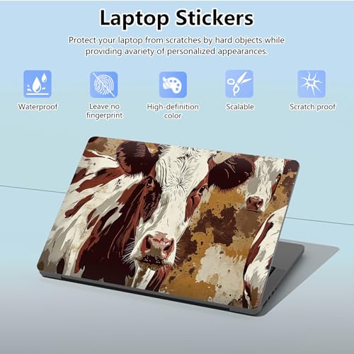 Universal Laptop Skin Sticker with 2 Wrist Pad Skins, Waterproof Scratch Resistant Vinyl Laptop Cover Decal, Cut to Fit for 11–15.6 Inch MacBook HP Dell Lenovo, Cow - color: Cow