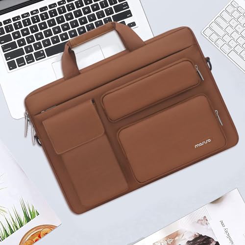 MOSISO Laptop Shoulder Bag 16 inch, 15-15.6 inch Computer Bag | Compatible with MacBook Pro 16 inch, HP, Dell, Lenovo with 2 Raised&1 Flapover&1 Horizontal Pocket&Handle&Belt, Caramel Brown - color: Caramel Brown, size: 16 inch
