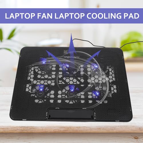 Laptop Cooling Pad with 6 Quiet Fans 15.6 Inch Adjustable Laptop Cooler Stand for Gaming and Work Black Cooling Base