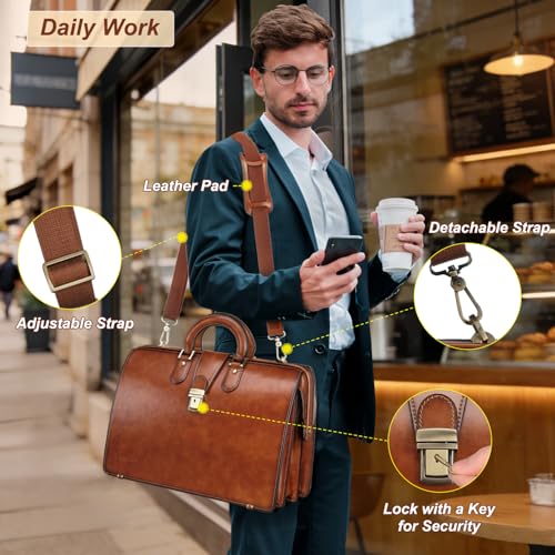 Banuce Leather Briefcase for Men with Anti-Theft Key Lock Fits 15.6" Laptop | Gradient Coloring Leather,Doctor Style Design,Expandable,Detachable Shoulder Strap,Office Work,Business Travel