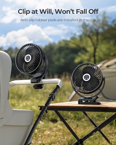 Xasla 10000mAh Portable Clip On Fan With Light, 8 in, Rechargeable Battery | 24H Long-last, Digital Display, 3 Speeds, 360° Rotate, Ideal USB Fan for Golf Cart, Outdoor Camping, Travel, Home, Office,Gym - color: Grey