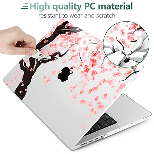 TWOLSKOO for MacBook Pro 16 Inch Case 2023 2022 2021 Release M2 A2780 M1 A2485 M1 Pro/Max, Hard Shell Case & Keyboard Cover & Screen Protector for Mac Pro 16" with Touch ID, Cherry Blossoms - color: Cherry Blossoms