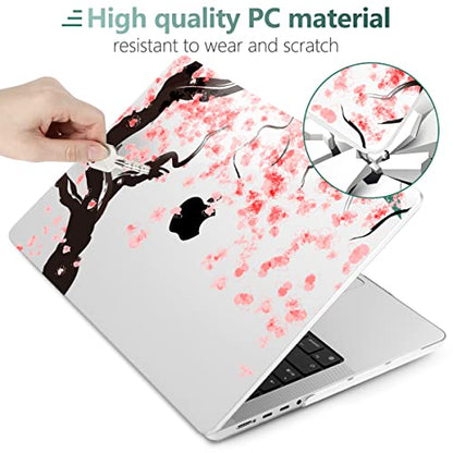 TWOLSKOO for MacBook Pro 16 Inch Case 2023 2022 2021 Release M2 A2780 M1 A2485 M1 Pro/Max, Hard Shell Case & Keyboard Cover & Screen Protector for Mac Pro 16" with Touch ID, Cherry Blossoms - color: Cherry Blossoms