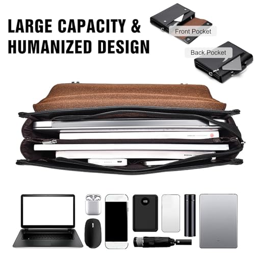 FANDARE Laptop Briefcase Men Notebook Case PU Leather Document Case Cross-Body Shoulder Messenger Bag 12.9 inch Laptop Handbag Work Travel Business School Professional Waterproof Bag Black - color: Black