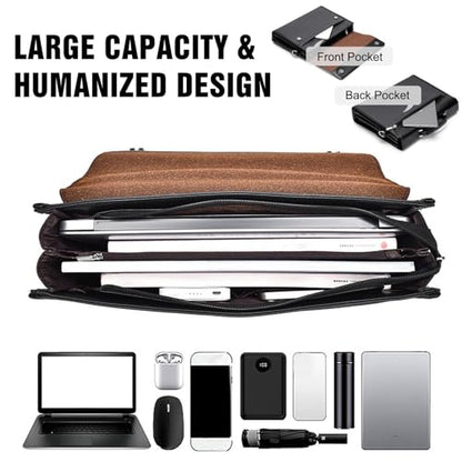 FANDARE Laptop Briefcase Men Notebook Case PU Leather Document Case Cross-Body Shoulder Messenger Bag 12.9 inch Laptop Handbag Work Travel Business School Professional Waterproof Bag Black - color: Black