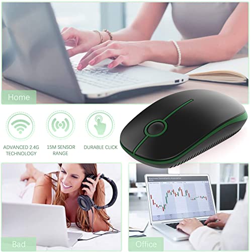VssoPlor Wireless Mouse, 2.4G Slim Portable Computer Laptop Mouse with Nano Receiver Quiet Silent Optical Mice for Notebook, PC, Laptop, Computer-Black and Green - color: Black and Green