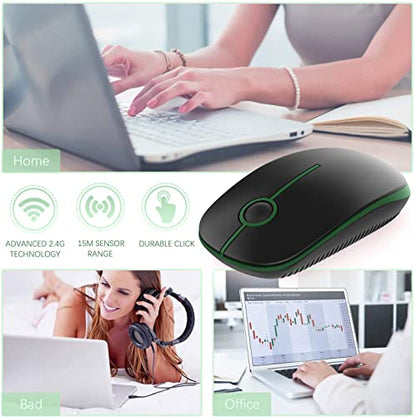 VssoPlor Wireless Mouse, 2.4G Slim Portable Computer Laptop Mouse with Nano Receiver Quiet Silent Optical Mice for Notebook, PC, Laptop, Computer-Black and Green - color: Black and Green