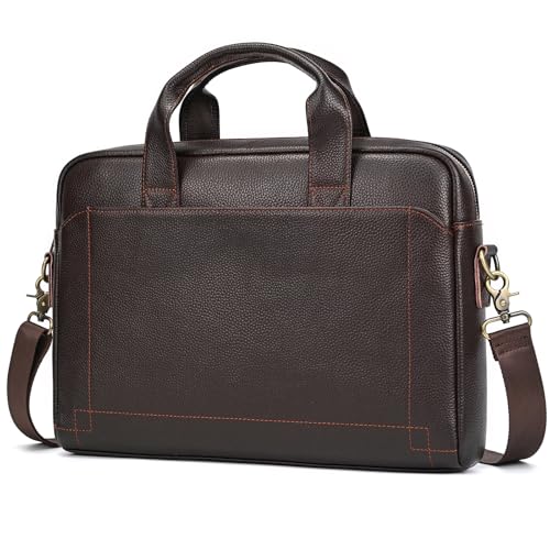 Leather Laptop Bag for Men Briefcase Fits 15.6 Inch Notebook Portable Shoulder Messenger Crossbody Bag for Travel Office - color: 15coffee