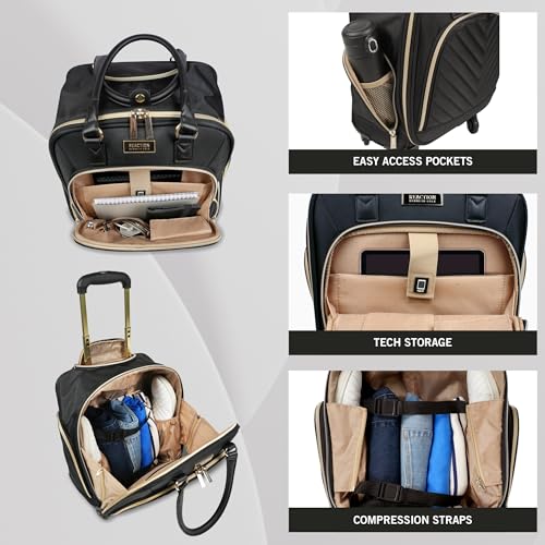 Kenneth Cole REACTION Chelsea Chevron Quilted Luggage, Black, Underseater, 17-Inch Carry On - color: Black, size: 17-Inch Underseater