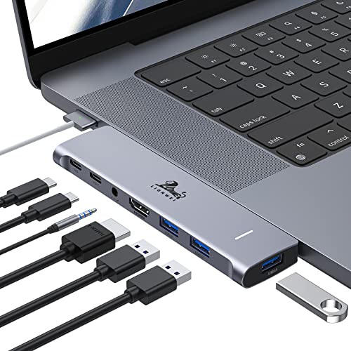 USB C Hub for MacBook Pro, Multiport Adapter MacBook Accessories | 7-in-2 with 4K HDMI, Thunderbolt USB C, USB3.0, Audio, 100W PD Port, for MacBook - color: USB C Hub Adapter (MacBook)