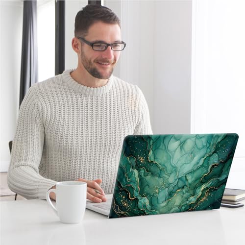 Universal Laptop Skin, DIY Cut-to-Fit Vinyl Cover Compatible with HP, Dell, Lenovo, Mac (13.3" to 15.6"), Anti-Scratch, No Residue & Bubble-Free Protective Decal Sticker, Emerald Gold Marble - color: Emerald Gold Marble