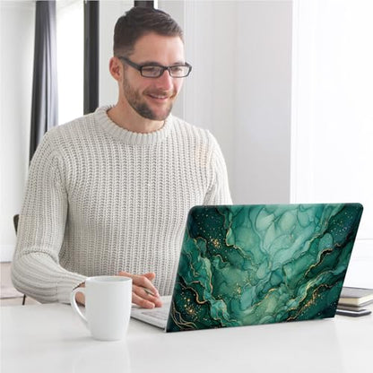 Universal Laptop Skin, DIY Cut-to-Fit Vinyl Cover Compatible with HP, Dell, Lenovo, Mac (13.3" to 15.6"), Anti-Scratch, No Residue & Bubble-Free Protective Decal Sticker, Emerald Gold Marble - color: Emerald Gold Marble