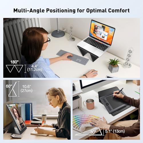 AboveTEK Ergonomic Laptop Stand & Tablet Holder for Desk,Portable Foldable Computer Riser,Adjustable Angle Travel Stand for MacBook Air/Pro,iPad,Fits 13-16 inch Devices,Ultra-Sleek PU Leather-(Black)