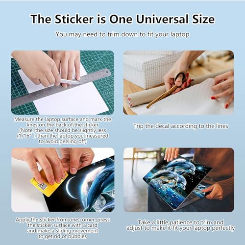 Universal Laptop Skin Sticker with 2 Wrist Pad Skins, Waterproof Scratch Resistant Vinyl Laptop Cover Decal, Cut to Fit for 11–15.6 Inch MacBook HP Dell Lenovo, Dolphins Moon - color: Dolphins Moon