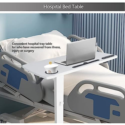 BeGyoku Overbed Table,Hospital Bed Table,Pneumatic Bedside Table Adjustable Over The Bed with Hidden Wheels&USB,Mobile Laptop Cart&Rolling Tray Table Hospital Home Use-White1 - color: White1-32" L X 16" W