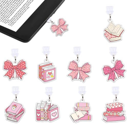 Wxiben Dust Plug Charm for Kindle - 9 Pack Dust Plug Compatible with Type C/USB C Charging Port Pendant Plug Cover for Phone E-Reader Book Lover Gifts Dust Plug Accessories for Women Men - style: Pink Bow