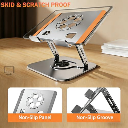 360°Rotating Laptop Stand, Ergonomic Adjustable Foldable Notebook Riser, Metal Computer Holder Compatible with 10-17.3" Laptops, Desktop Printer Stand, for Home & Office (Pink) - color: Pink