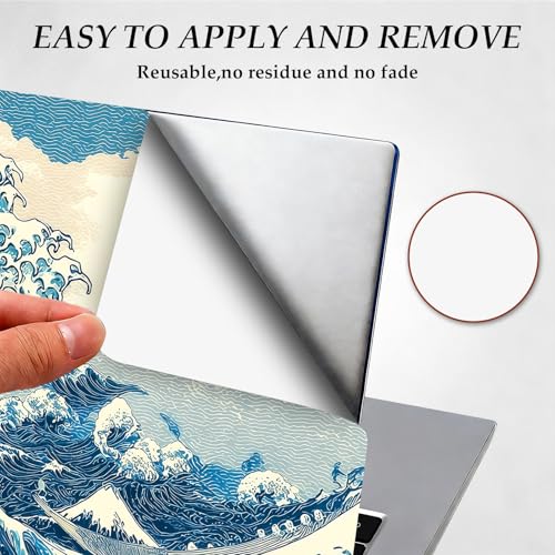 DEGDFSGR 12.1-15.6 Inch Universal Reusable Laptop Skin Sticker Decal, Waterproof Removable Protector for Notebook Cover, Scratch-Resistant Vinyl Cuttable Full Wrap Sticker, Blue Sea with White Wave - color: Blue Sea With White Wave