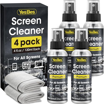 Screen Cleaner Spray 16oz (4oz x 4 Pack) - TV & Computer Screen Cleaner with 2 Microfiber Cloths for Multiple Devices