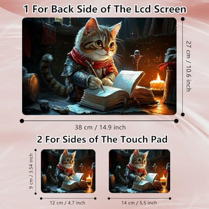 Laptop Skin Sticker Decal 12" 13" 13.3" 14" 15" 15.6",Waterproof Scratch Resistant Vinyl,Reusable Easy to Apply,for MacBook HP Dell Notebooks Netbooks Laptop,2 Wrist Pads,Book Cute Cat - color: Book Cute Cat