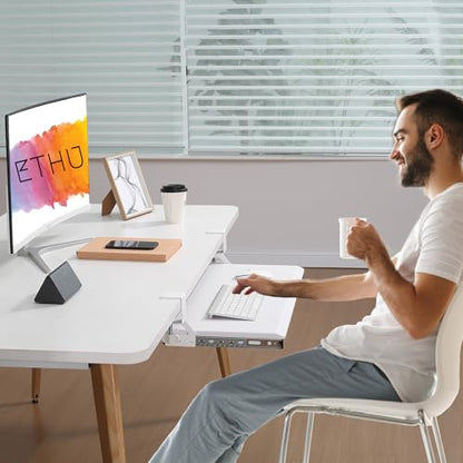 ETHU Under Desk Keyboard Tray - Small Slide Out Keyboard Shelf with C Clamp Mount, 19.7" x 11.8" Ergonomic Pull Out Tray for Home Office Desk, White - color: White, size: Small