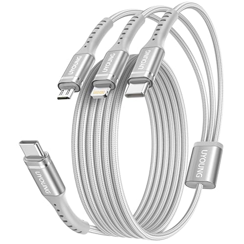 USB C Multi Charger Cable, 3 in 1 Charging Cord Phone charger 6 FT, 2 Pack | Charging Cable with Lightning, Type C, Micro USB Ports, Universal Charger for iPhone 17 16 15, Samsung Galaxy S26 S25, Tablet - color: Silver, size: 6FT
