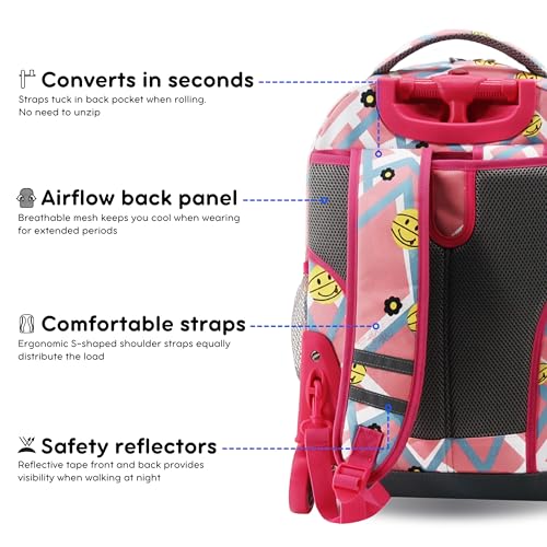 J World Sunrise Kids Rolling Backpack with Wheels for Girls Boys, Roller Bookbag for School, 18 x 13 x 9 Inches, Basketbally - color: Basketbally