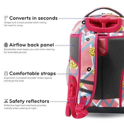 J World Sunrise Kids Rolling Backpack with Wheels for Girls Boys, Roller Bookbag for School, 18 x 13 x 9 Inches, Basketbally - color: Basketbally